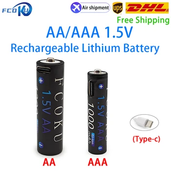 Новая литиевая батарея USB AA 1,5 В 1300 мАч + AAA 1,5 В 1000 мАч с кабелем Type-C для дистанционного управления игрушечной беспроводной мышью