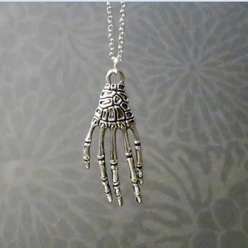 Ожерелье со скелетом на руке, серьги-скелеты в стиле хоррор-гот, ожерелье 