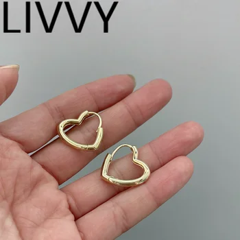 Минималистичные серебряные серьги LIVVY для женщин, модные элегантные вечерние украшения в форме сердца с геометрическими вырезами