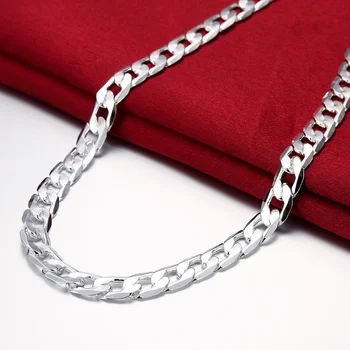 Серебро 925 пробы, 20/24 дюйма, 10 мм, ожерелье с плоской боковой цепочкой, подходящее мужское женское модное ювелирное украшение для свадебной вечеринки, подарок