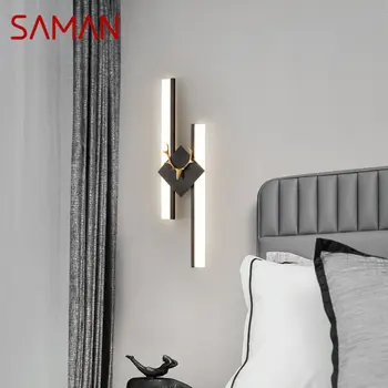 Настенный светильник SAMAN Nordic из латуни, креативный светильник-бра с черными оленьими рогами, современный светодиодный светильник 3 цвета для домашнего декора гостиной спальни