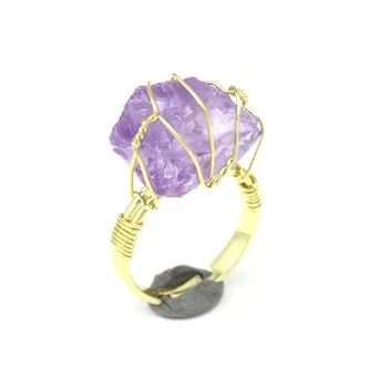 LXJ Современный Стильный Натуральный хрустальный камень, обернутый проволокой, Золотое кольцо регулируемой формы, подарок ювелирных изделий для влюбленных