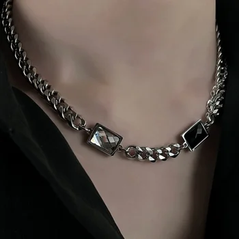 Ожерелье с кристаллами из титановой стали, мужское модное ожерелье, женская популярная кубинская цепочка в стиле панк-рок, хип-хоп, мужская цепочка-ошейник, ювелирные изделия