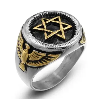 Ретро кольцо со звездой Давида, Титановый орел, шестиугольник, панк-байкерское кольцо, Армейские военные кольца, мужская бижутерия Оптом, 10 шт./лот