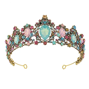 красочный кристалл опал барокко винтажная корона оголовье горный хрусталь свадебная королева тиара для женщин свадебные аксессуары для волос