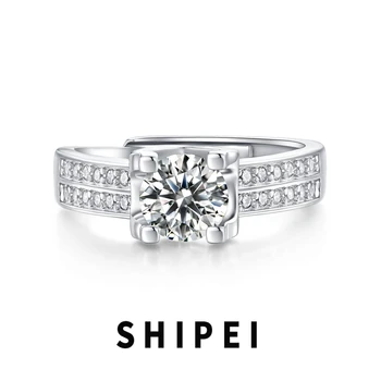 SHIPEI 1CT D Муассанит, Бриллиант, ювелирные украшения для Помолвки, Двухрядное Регулируемое кольцо из 100% Стерлингового серебра 925 пробы Для женщин