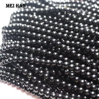 Бесплатная доставка Meihan (3 нити/комплект), натуральные, гладкие круглые бусины черного цвета толщиной 4 мм, рассыпчатые для изготовления ювелирных изделий