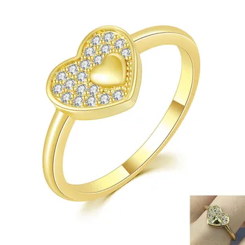 Простое женское кольцо с камнем в форме сердца из желтого золота с покрытием для Вечной помолвки Обещание на Годовщину свадьбы Обручальное кольцо