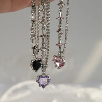Y2k Розовое хрустальное ожерелье с подвеской в виде персикового сердца для женщин Egirl, милое крутое ожерелье с цепочкой на ключицу, эстетические украшения, подарки для вечеринок