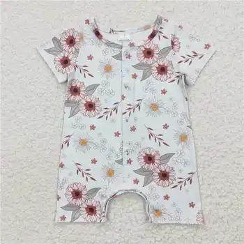 SR0247 Летний детский комбинезон с коротким рукавом в цветочек, Оптовая продажа, Комбинезон, боди для новорожденных, одежда для мальчиков и девочек