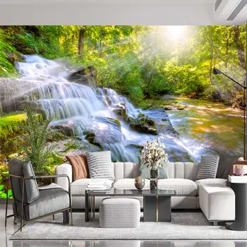 Изготовленная на заказ фреска с водопадом, красивый природный пейзаж, лес, водные украшения, живопись, домашний декор, дерево, 3D обои