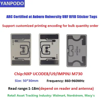 Yanpodo ARC Сертифицирована Университетом Auburn Lab UHF RFID-Клейкой Наклейкой-биркой Original SMARTRAC U8 /U9 / M730chip для отслеживания активов