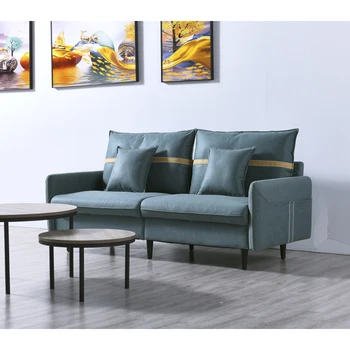 Синий 3-местный диван-кушетка с 2 подушками, Хохлатое диванчик середины века для гостиной, Спальни, офиса, Квартиры, Общежития, Студии