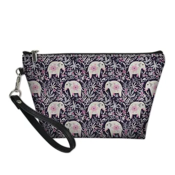 Женская сумка для туалетных принадлежностей с принтом в виде слона, кожаная косметичка, косметичка для макияжа, органайзер с цветочным рисунком, косметички