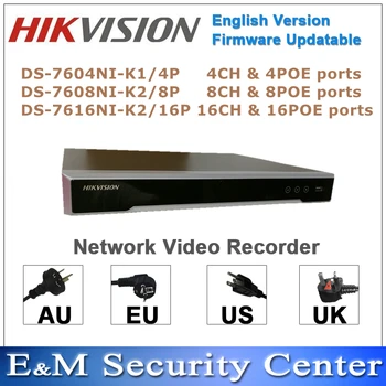Оригинальный английский видеорегистратор Hikvision DS-7604NI-K1/4P DS-7608NI-K2/8P DS-7616NI-K2/16P Встроенный сетевой видеомагнитофон 4K POE