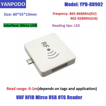 Yanpodo Mini size UHF RFID OTG Reader Micro USB Диапазон Чтения 0-1 м Портативный Карманный Пассивный Кард-Ридер 6C для Телефона Android