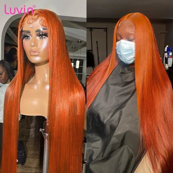 Luvin 30 32-Дюймовые Имбирно-апельсиновые косточки прямого цвета 13х4 Прозрачные кружевные парики из бразильских человеческих волос Remy с Т-образной частью Кружева для женщин