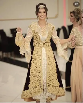 Традиционные косовско-албанские платья для выпускного вечера с черным жакетом 2023 из двух предметов, халаты с длинными рукавами, вечернее платье с золотой аппликацией