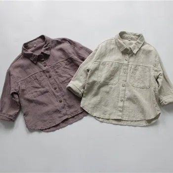 Новые осенние детские рубашки с длинными рукавами в корейском стиле для маленьких мальчиков, хлопковые льняные топы, повседневные рубашки для малышей