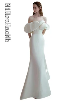 Роскошные свадебные платья Макси из французского белого атласа для невесты, элегантное женское платье для коктейльной вечеринки
