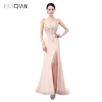 Бесплатная доставка Розовое вечернее платье трапециевидной формы с открытыми плечами и левым разрезом
