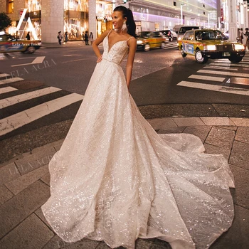 Потрясающее свадебное платье без рукавов, Шикарное свадебное платье принцессы трапециевидной формы на тонких бретельках LelaAcra RY25 по индивидуальному заказу Vestido De Noiva