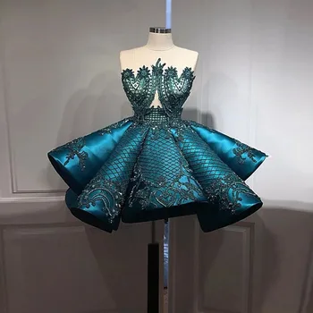 2023 Vestidos de gala Бирюзово-голубые Мини-коктейльные платья, Высококачественное Кружевное платье с бисером, Короткое платье для выпускного вечера, без рукавов, с рюшами, для Встречи выпускников, dr.