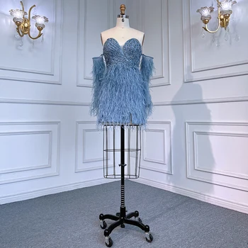 Serene Hill, сексуальные синие короткие платья с открытыми плечами, расшитое бисером Платье из перьев Русалки, Коктейльные платья для женщин, вечерние CLA71770