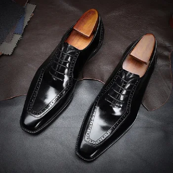 Весна-осень, Новый Корейский стиль, Мужская деловая обувь из натуральной кожи, квадратный носок, Шитье ручной работы, мужские официальные туфли-дерби 20200707