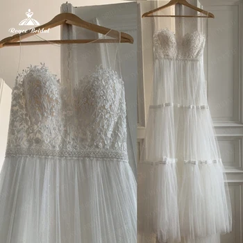Кружевные свадебные платья Boho Illusion С аппликацией, Драпированное Пляжное свадебное платье, Сексуальное платье невесты Robe De Mariee для женщин в богемном стиле 2023 г.