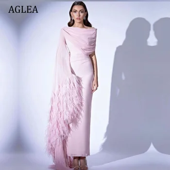 Вечерние платья AGLEA для официальных мероприятий, элегантная вечеринка для женщин, выпускной, длина по щиколотку, складка, футляр из перьев, Империя