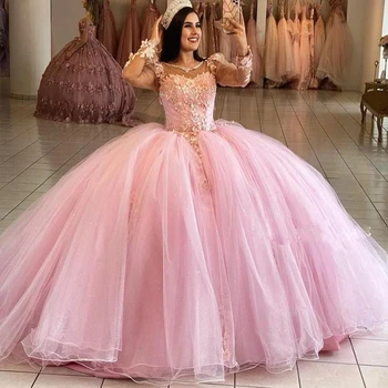 ANGELSBRIDEP Сверкающие Розовые пышные платья 3D Цветы Кристаллы Вечерние платья для вечеринки по случаю Дня рождения Бальное платье Корсет