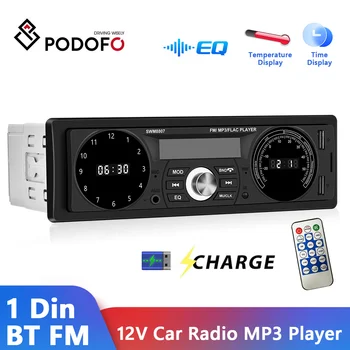 Автомагнитола Podofo 1Din в приборной панели, мультимедийный MP3-плеер, автомобильная стереосистема с дистанционным управлением, Bluetooth, SD, TF, дисплей температуры, авторадио