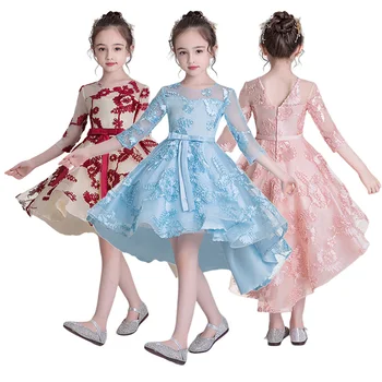Летнее детское платье принцессы для малышей 2023 года для церемоний рождения, свадебной вечеринки, Тюлевые асимметричные платья для девочек-цветочниц, Размер 4-14