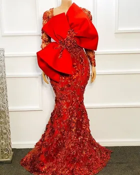 Вечерний халат de soirée Красные Вечерние платья 2021 Года в Африканском Стиле Русалка Платье для Выпускного Вечера с 3D Цветочной Аппликацией Арабское vestidos formales